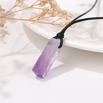 Natural Amethyst Cuboid Pendant Necklaces, Adjustable Imitation Leather Cord Necklaces for Women, 17.72~25.59 inch(45~65cm)