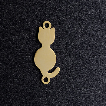201 Stainless Steel Kitten Links connectors, Cat Silhouette, Golden, 20x8x1mm, Hole: 1.5mm