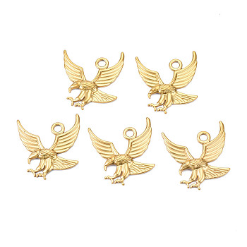 Ion Plating(IP) 304 Stainless Steel Pendants, Eagle, Nickel Free, Real 18K Gold Plated, 35.5x30x3mm, Hole: 3.5mm