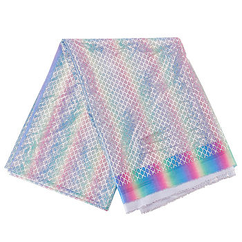Sparkly Hologram Polyester Mermaid Printed Fish Scale Fabric, Garment Accessories, for DIY Crafts, Others, 150x0.02cm