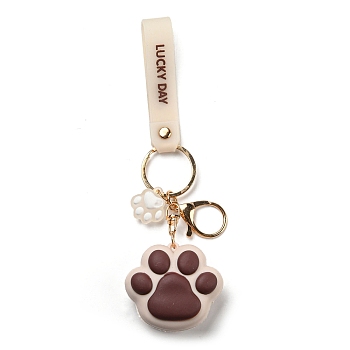 Epoxy Resin Cat Paw Keychain, Cute Charm Golden Tone Alloy Key Ring Ornament, White, 45x50mm
