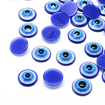 Glitter Powder Resin Evil Eye Cabochons, Half Round/Dome, Dodger Blue, 14x4.5mm