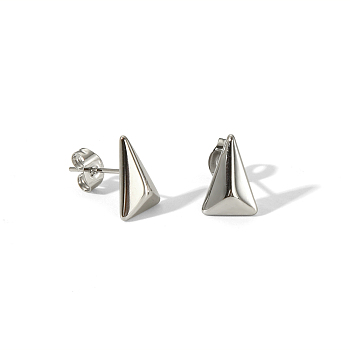 Fashionable Titanium Steel Triangle Stud Earrings, Silver, 11.8x8mm