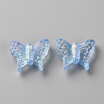 Transparent Acrylic Beads, AB Color Plating, Butterfly, Cornflower Blue, 12.5x15x4.5mm, Hole: 1.2mm