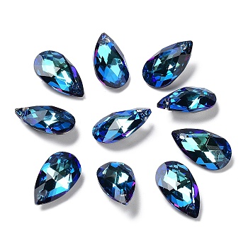 Faceted K9 Glass Rhinestone Charms, Imitation Austrian Crystal, Drop, Bermuda Blue, 16x9x5.5mm, Hole: 1.4mm