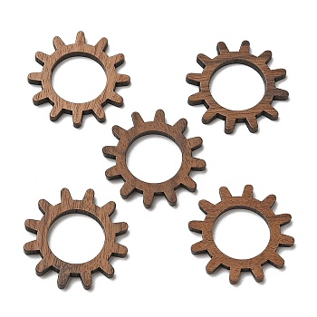 Walnut Wood Pendants, Gear Charm, Camel, 24x2.5mm, Hole: 13mm
