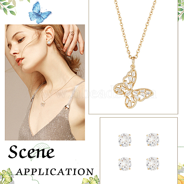 2 Sets 2 Styles Clear Cubic Zirconia Stud Earrings & Butterfly Pendant Necklaces Set(SJEW-HY0001-01)-7