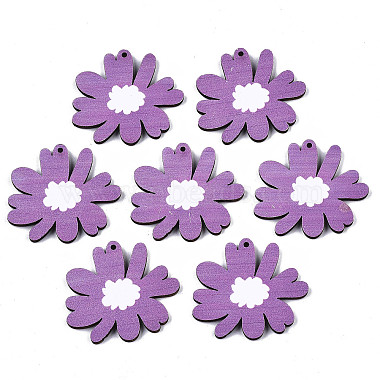 Purple Flower Wood Pendants
