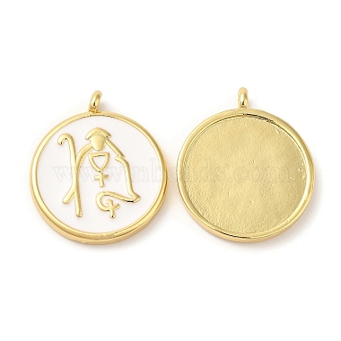 Real 18K Gold Plated White Flat Round Brass+Enamel Pendants