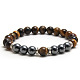 Round Natural Tiger Eye & Synthetic Non-magnetic Hematite Stretch Beaded Bracelet Men's Fashion Jewelry(NL4639-2)-1