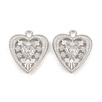Alloy with Rhinestone Pendants, Heart Charms, Rack Plating, Platinum, Crystal, 24.5x21.5x5mm, Hole: 3.5x2mm(RB-CBA7AC6-18P-01)