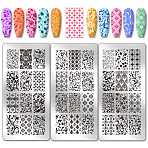 Stainless Steel DIY Nail Art Templates, Template Tool, Rectangle, Floral, 12x6cm, 3pcs/set(MRMJ-WH0092-103)