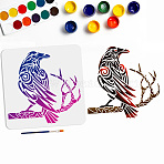 1 Pc PET Hollow Out Drawing Painting Stencils, for DIY Scrapbook, Photo Album, with 1Pc Art Paint Brushes, Raven, 300x300mm(DIY-MA0002-21D)