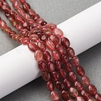 Natural Strawberry Quartz Beads Strands, Flat Oval, 8x6x4mm, Hole: 0.9mm, about 49pcs/strand, 14.80''(37.6cm)(G-Z006-A38)