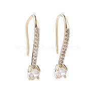 Brass Micro Pave Clear Cubic Zirconia Earring Hooks, with Horizontal Loops, Cadmium Free & Lead Free, Real 14K Gold Plated, 23x4mm, Hole: 1mm, 21 Gauge, Pin: 0.7mm(KK-G418-31G)