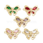 Rack Plating Brass Pave Cubic Zirconia Butterfly Connector Charms, Real 18K Gold Plated, Long-Lasting Plated, Lead Free & Cadmium Free, Mixed Color, 17x26x4mm, Hole: 1.5mm(KK-Z064-36G)