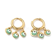 Enamel Heart with Evil Eye Dangle Hoop Earrings, Gold Plated 304 Stainless Steel Jewelry for Women, Medium Sea Green, 23mm, Pin: 1mm(STAS-E162-03G-02)