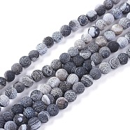 Natural Weathered Agate Beads Strands, Dyed & Heated, Frosted, Round, Black, 6mm, Hole: 1.2mm, about 62pcs/strand, 13.77 inch(35cm)(G-L534-04-6mm)