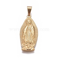 304 Stainless Steel Lady of Guadalupe Pendants, Virgin Mary, Golden, 40x18x3mm, Hole: 5x8mm(STAS-F223-28G)