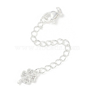 Brass Micro Pave Cubic Zirconia Ends with Chains, Clover, 925 Sterling Silver Plated, 77mm, Hole: 2.5mm(KK-U043-04S)