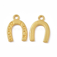 Rack Plating Alloy Pendants, Cadmium Free & Lead Free & Nickle Free, Horseshoe with Word Good Luck Charms, Matte Gold Color, 17.5x12.5x1.5mm, Hole: 2mm(PALLOY-I215-06G)