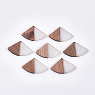 Resin & Walnut Wood Pendants, Fan Shape, WhiteSmoke, 33.5x49x4~4.5mm, Hole: 2mm(RESI-S358-86A-01)