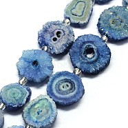 Natural Druzy Quartz Crystal Beads Strands, Solar Quartz, Dyed, Nuggets, Cornflower Blue, 14~22x13~20x4~6mm, Hole: 1.5~2mm, about 9~12pcs/strand, 7.7~7.9 inch(19.5~20cm)(G-F582-A08)