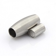 304 Stainless Steel Matte Surface Magnetic Clasps with Glue-in Ends, Barrel, Stainless Steel Color, 18x8mm, Hole: 4mm(STAS-O042-A-12)