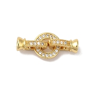 Rack Plating Brass Micro Pave Clear Cubic Zirconia Fold Over Clasps, Cadmium Free & Lead Free, Long-Lasting Plated, Real 18K Gold Plated, 19mm, Hole: 3mm(KK-A222-04C-G)