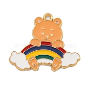 Alloy Enamel Pendants, Golden, Bear with Rainbow Charm, Sandy Brown, 26x30x1.5mm, Hole: 2mm(ENAM-H045-02B-G01)