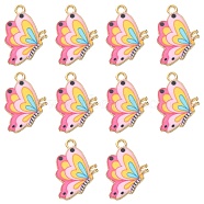 Printed Alloy Pendants, Cadmium Free & Nickel Free & Lead Free, Light Gold, Butterfly, Pearl Pink, 21.5x16.5x1.5mm, Hole: 2mm(FIND-YW0001-70B)