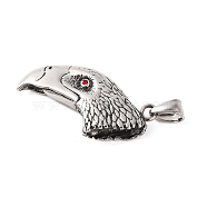 316 Surgical Stainless Steel Pendants, with Rhinestone, Eagle Head Charm, Antique Silver, 40.5x24.5x9mm, Hole: 8.5x4.5mm(STAS-Z073-22AS)