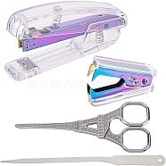 Nbeads Office Tool Sets, Including 1Pc Stainless Steel Staple Remove & 1Pc Scissors & 1Pc Envelope Opener, 1Pc Office Stapler, Stainless Steel Color, 23.1x1.6x0.2cm, Hole: 5mm(AJEW-NB0002-27)