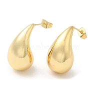Rack Plating Brass Twist Teardrop Stud Earrings for Women, Lead Free & Cadmium Free, Real 18K Gold Plated, 26.5x14mm, Pin: 0.9mm(X-EJEW-K247-02G)