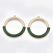 Alloy Enamel Pendants, Ring, Light Gold, Green, 34x33x2.5mm, Hole: 1.5mm(PALLOY-T056-38A)