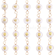 20pcs 2 styles Grade AA Natural Cultured Freshwater Pearl Connector Charms with Golden Tone Sea Animal Alloy Slices, Two Sides Polished, with Copper Wire Double Loops, Mixed Patterns, 20~21x8~9x6~8mm, Hole: 2.5mm, 10pcs/style(PALLOY-BBC0001-02)