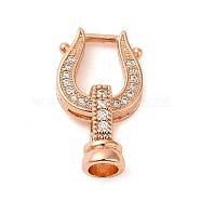 Rack Plating Brass Micro Pave Clear Cubic Zirconia U-Shaped Fold Over Clasps, Cadmium Free & Lead Free, Long-Lasting Plated, Rose Gold, U-shaped: 14.5x13x3.5mm, Hole: 8.5x7mm, Clasps: 13.5x8x8mm, Hole: 4mm(KK-K349-13RG)