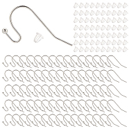 200Pcs Brass Earring Hooks, Ear Wire, Cadmium Free & Nickel Free & Lead Free, with 300Pcs Plastic Ear Nuts, Silver, Earring Hooks: 22x11x0.75mm, 20 Gauge(KK-NB0002-46)