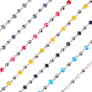 Olycraft Glass Rondelle Beads Chains for Necklaces Bracelets Making, with Electroplate Round Glass Beads and Iron Eye Pin, Unwelded, Mixed Color, 39.3 inch, 7 colors, 2strands/color, 14strands/box(AJEW-OC0001-80)