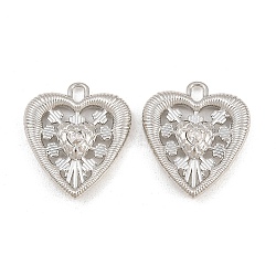 Alloy with Rhinestone Pendants, Heart Charms, Rack Plating, Platinum, Crystal, 24.5x21.5x5mm, Hole: 3.5x2mm(RB-CBA7AC6-18P-01)