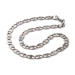 201 Stainless Steel Oval Mariner Link Chain Necklace, with 304 Stainless Steel Clasps, Stainless Steel Color, 23.70 inch(60.2cm)(NJEW-F222-37P-06)