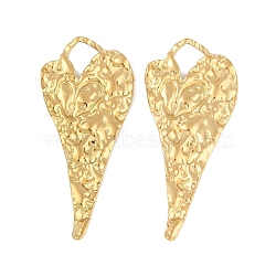 Ion Plating(IP) 304 Stainless Steel Big Pendants, Textured Heart Charm, Real 18K Gold Plated, 50x22x2.4mm, Hole: 6.2x6.5mm(STAS-C106-10G)