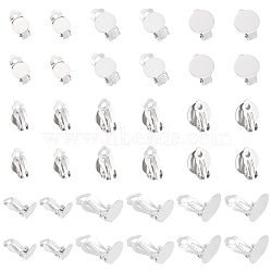 Unicraftale 60Pcs 3 Styles 304 Stainless Steel Clip-on Earring Findings, Flat Round Earring Settings, with Loops, Stainless Steel Color, 16~22x10~12x7~9mm, Hole: 2.5~3mm, 20pcs/style(STAS-UN0059-24)