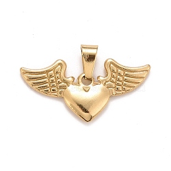 304 Stainless Steel Pendants, Heart & Wings, Golden, 15x30x2.5mm, Hole: 7.5x3.5mm(STAS-D178-03G)