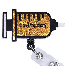 Sequin Quicksand Effect Acrylic & ABS Plastic Badge Reel, Retractable Badge Holder, Syringe, 90mm, Syringe: 42x77mm(AJEW-SZ0002-46F)