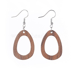 Wood Dangle Earrings, with Brass Earring Hooks, Teardrop, Saddle Brown, 52mm, Pin: 0.6mm(EJEW-JE04009-01)