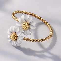 304 Stainless Steel Enamel Cuff Open Rings, Daisy/Flower, Golden, US Size 8 3/4(18.7mm)(RJEW-G379-01G)