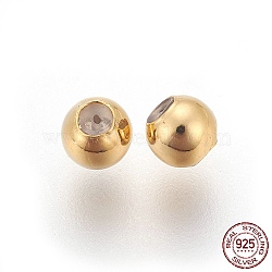 925 Sterling Silver Stopper Beads, with Silicone inside, Real 18K Gold Plated, 3.5x3mm, Hole: 0.5mm(STER-E062-07G)