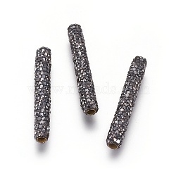 Brass Rhinestone Beads, Tube, Jet, 35x5mm, Hole: 2mm(RB-G166-01)