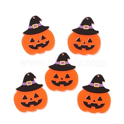 Acrylic Pendants, for Halloween, Pumpkin with Hat, Dark Orange, 38x33x2mm, Hole: 1.5mm(MACR-M020-06)
